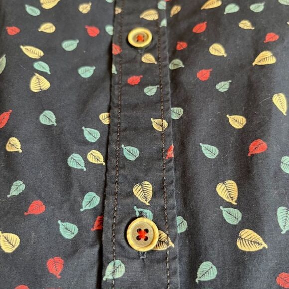 Avan Paul Men's Button Down Shirt Navy with Multi Color Leaves Size Large - Picture 8 of 9